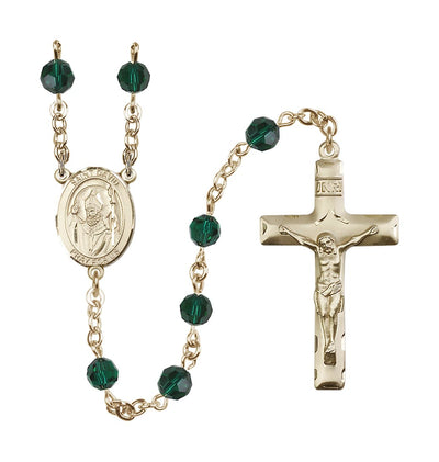 St David of Wales Gold-filled 6mm Austrian Crystal Rosary in Emerald, Bliss Manufacturing