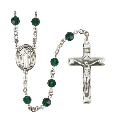 St Joseph the Worker Sterling Silver May Emerald 6mm Austrian Crystal Birthstone Rosary, Bliss Manufacturing