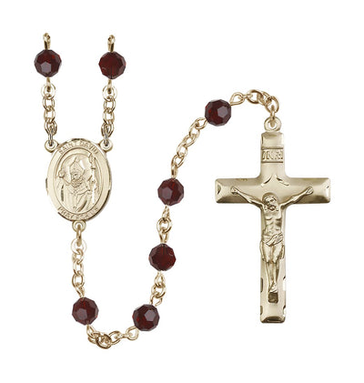 St David of Wales Gold-filled 6mm Austrian Crystal Rosary in garnet, Bliss Manufacturing