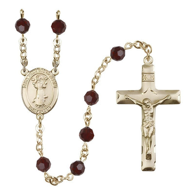 St. Francis of Assisi Gold-filled Garnet 6mm Austrian Crystal Bead Rosary, USA Made, Bliss Manufacturing