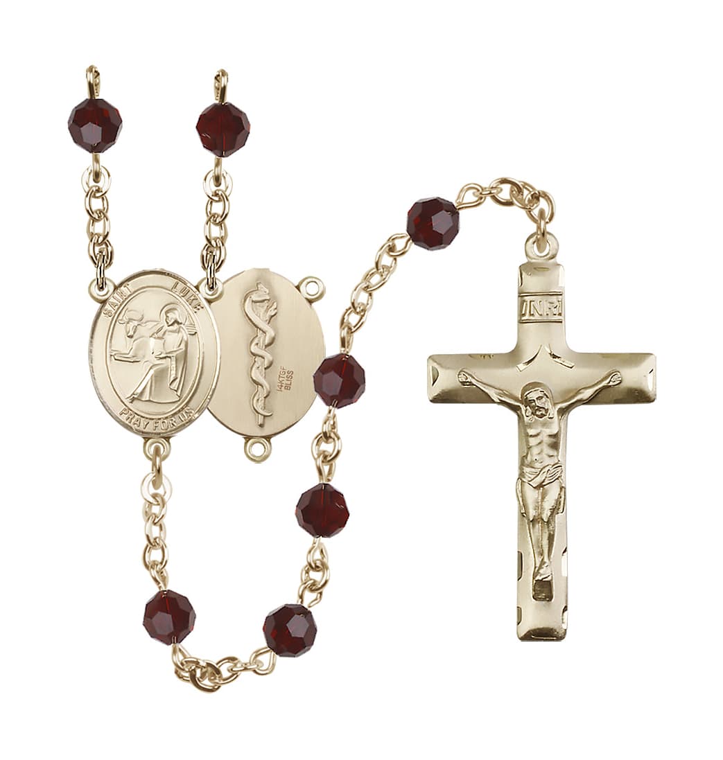 Bliss St Luke the Apostle Doctor 14kt Gold-filled 6mm Austrian Garnet Crystal Rosary,