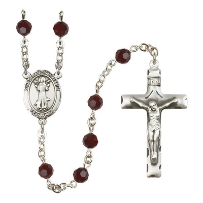 St. Francis of Assisi Sterling Silver 6mm Garnet Austrian Crystal Bead Rosary, USA Made, Bliss Manufacturing