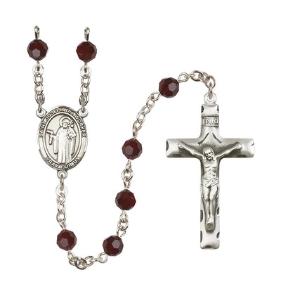 St Joseph the Worker Sterling Silver January Garnet 6mm Austrian Crystal Birthstone Rosary, Bliss Manufacturing