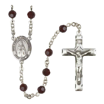 Our Lady of Rosa Mystica Rosary with Sterling Silver Traditional Crucifix and Centerpiece, Birthstone 6mm Austrian Crystal Garnet Beads for January