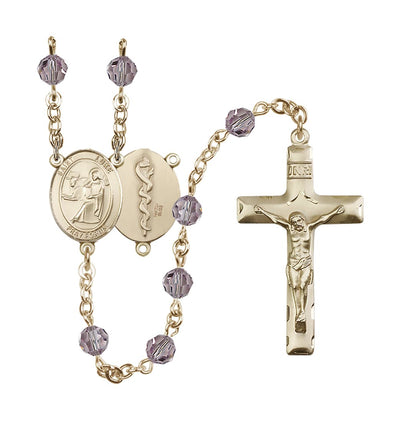 St Luke the Apostle Doctor 14kt Gold-filled 6mm Austrian Light Amethyst Crystal Rosary, Bliss Manufacturing