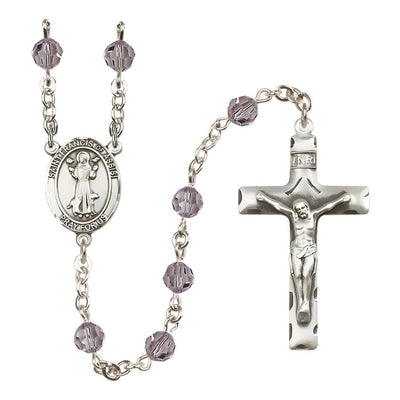 St. Francis of Assisi Sterling Silver 6mm Light Amethyst Austrian Crystal Bead Rosary, USA Made, Bliss Manufacturing