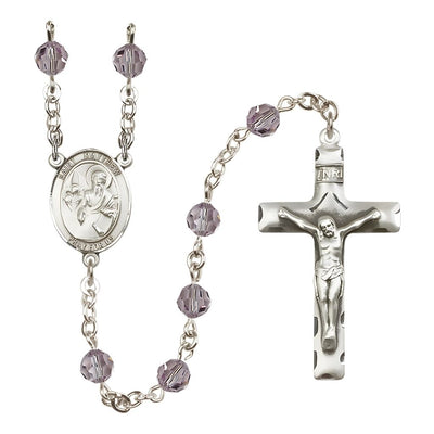 St. Matthew the Apostle Birthstone Sterling Silver Rosary in 6mm Austrian Crystal Light Amethyst, Bliss Manufacturing