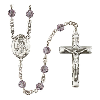 St. Nicholas Rosary, June Birthstone 6mm Light Amethyst Austrian Crystal Beads with Sterling Silver Centerpiece and Crucifix, Bliss Manufacturing