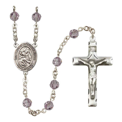 Our Lady of the Precious Blood Rosary with Sterling Silver Traditional Crucifix and Centerpiece, Birthstone 6mm Austrian Crystal Light Amethyst Beads for June