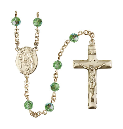 St David of Wales Gold-filled 6mm Austrian Crystal Rosary in Peridot, Bliss Manufacturing