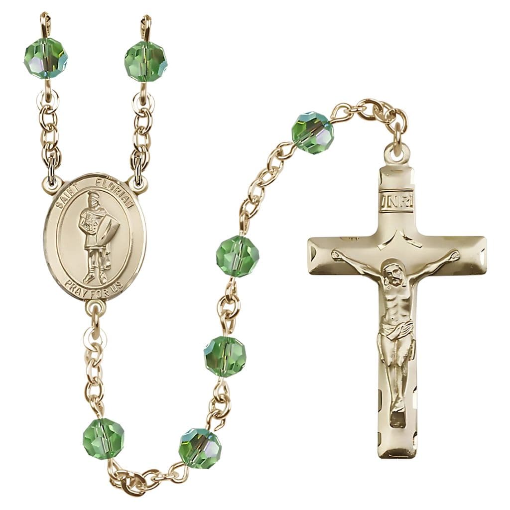 Bliss St. Florian Center Gold-filled 6mm Austrian Peridot Crystal Rosary