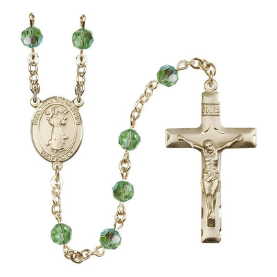 St. Francis of Assisi Gold-filled Peridot 6mm Austrian Crystal Bead Rosary, USA Made, Bliss Manufacturing
