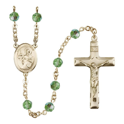 St. Matthew the Apostle 6mm Austrian Crystal Birthstone 14kt Gold Rosary in Peridot, Bliss Manufacturing