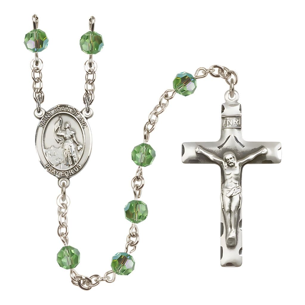 St. Joan of Arc Sterling Silver Crystal Rosary in Peridot, Bliss Manufacturing