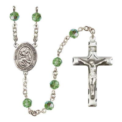 Our Lady of the Precious Blood Rosary with Sterling Silver Traditional Crucifix and Centerpiece, Birthstone 6mm Austrian Crystal Peridot Beads for August