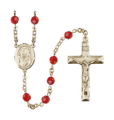 St David of Wales Gold-filled 6mm Austrian Crystal Rosary in Ruby, Bliss Manufacturing