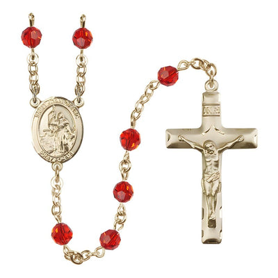 St. Joan of Arc 14kt Gold Crystal Rosary in Ruby, Bliss Manufacturing