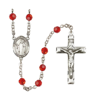St Joseph the Worker Sterling Silver July Ruby 6mm Austrian Crystal Birthstone Rosary, Bliss Manufacturing