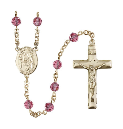 St David of Wales Gold-filled 6mm Austrian Crystal Rosary in Rose, Bliss Manufacturing