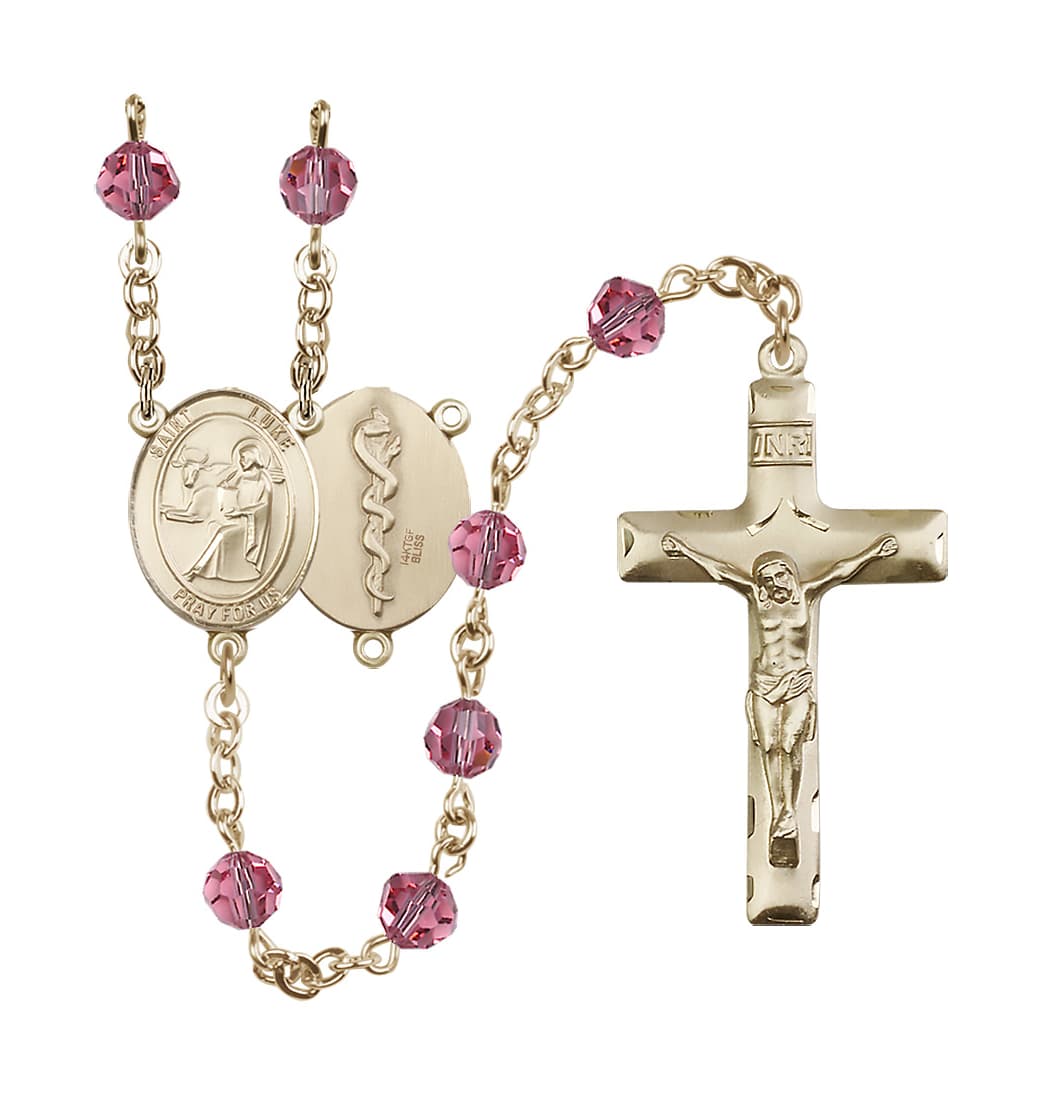 Bliss St Luke the Apostle Doctor 14kt Gold-filled 6mm Austrian Rose Crystal Rosary,