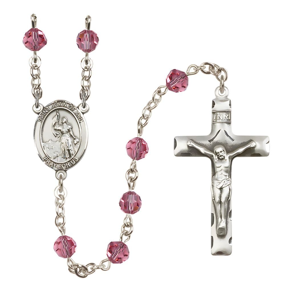 St. Joan of Arc Sterling Silver Crystal Rosary in Rose, Bliss Manufacturing
