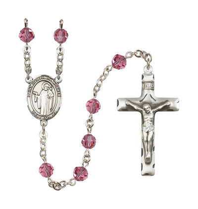 St Joseph the Worker Sterling Silver October Rose 6mm Austrian Crystal Birthstone Rosary, Bliss Manufacturing