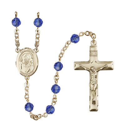 St David of Wales Gold-filled 6mm Austrian Crystal Rosary in Sapphire, Bliss Manufacturing