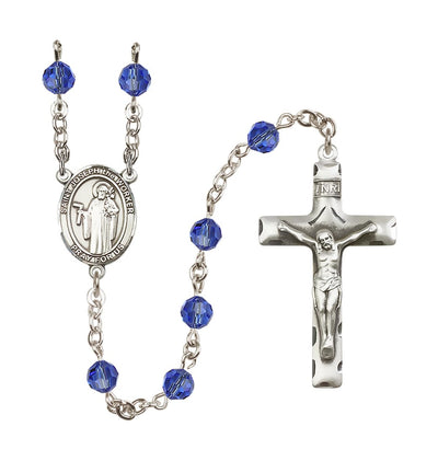 St Joseph the Worker Sterling Silver September Sapphire 6mm Austrian Crystal Birthstone Rosary, Bliss Manufacturing