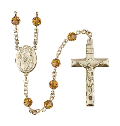 St David of Wales Gold-filled 6mm Austrian Crystal Rosary in Topaz, Bliss Manufacturing