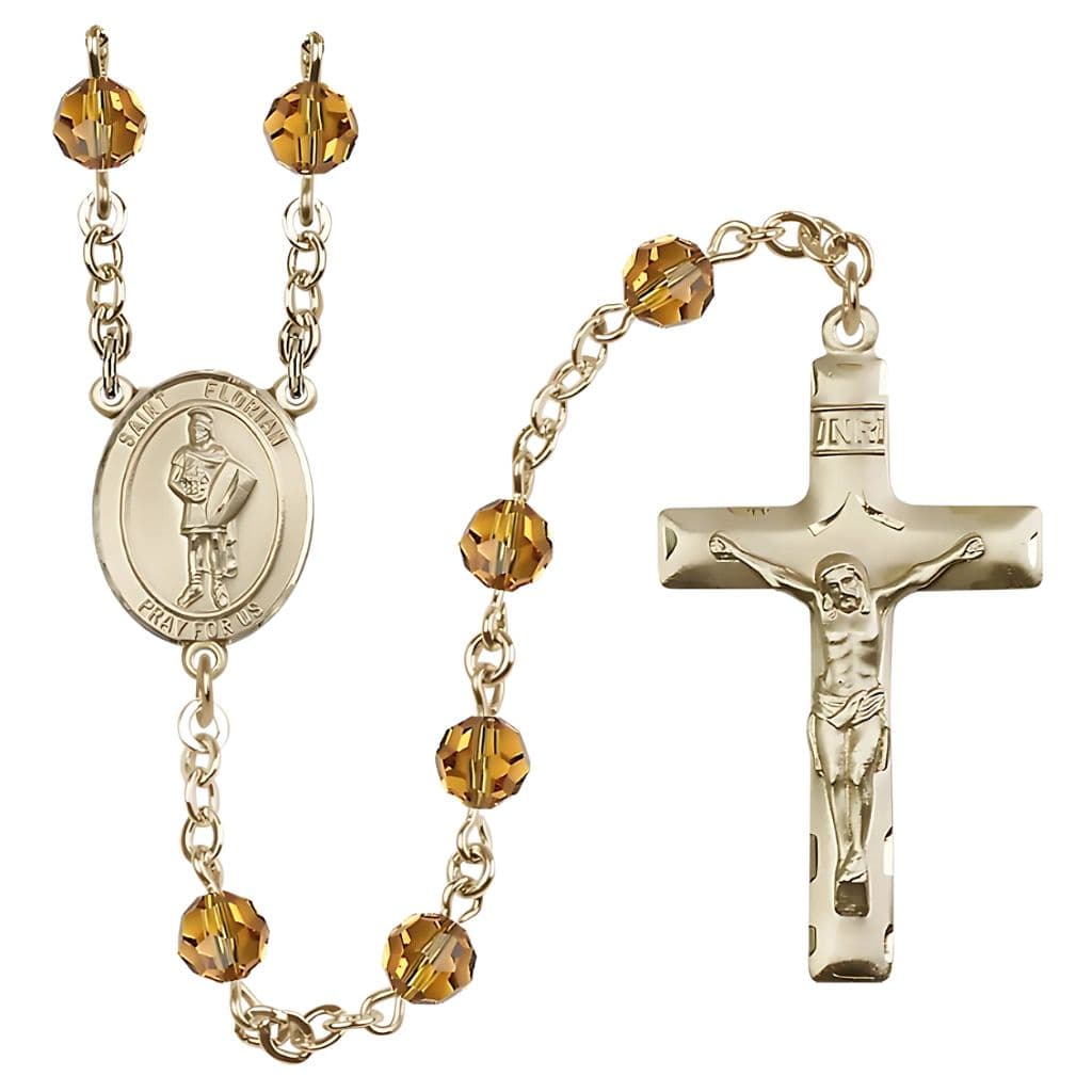 Bliss St. Florian Center Gold-filled 6mm Austrian Topaz Crystal Rosary