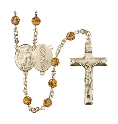 St Luke the Apostle Doctor 14kt Gold-filled 6mm Austrian Topaz Crystal Rosary, Bliss Manufacturing