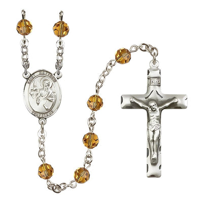 St. Matthew the Apostle Birthstone Sterling Silver Rosary in 6mm Austrian Crystal Topaz, Bliss Manufacturing