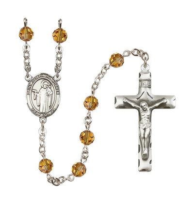 St Joseph the Worker Sterling Silver November Topaz 6mm Austrian Crystal Birthstone Rosary, Bliss Manufacturing