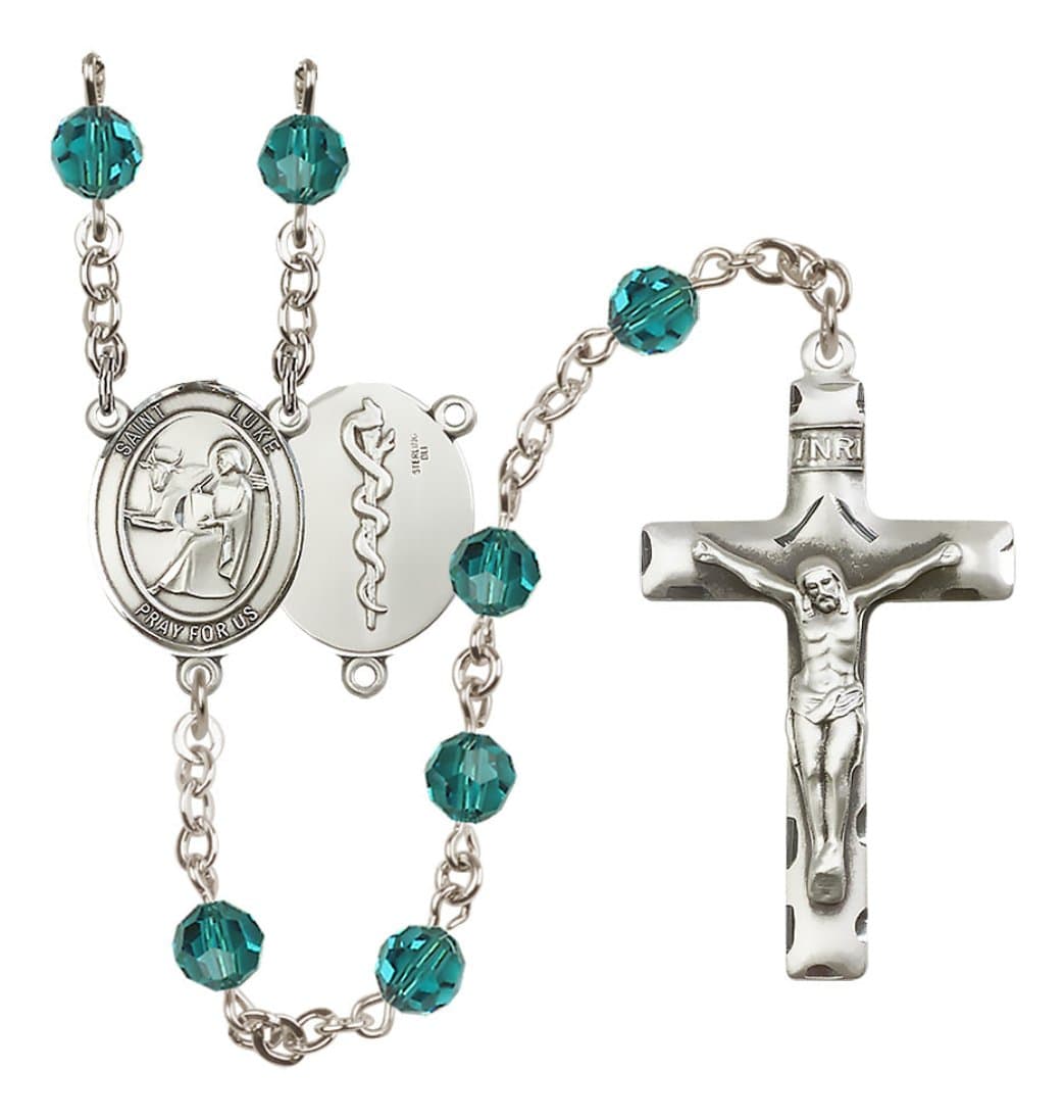 Bliss Sterling Silver 6mm Austrian Crystal Saint Luke the Apostle / Doctor Rosary in Zircon,