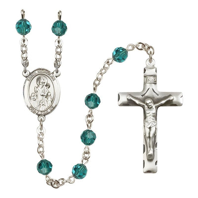St. Nicholas Rosary, December Birthstone 6mm Zircon Austrian Crystal Beads with Sterling Silver Centerpiece and Crucifix, Bliss Manufacturing