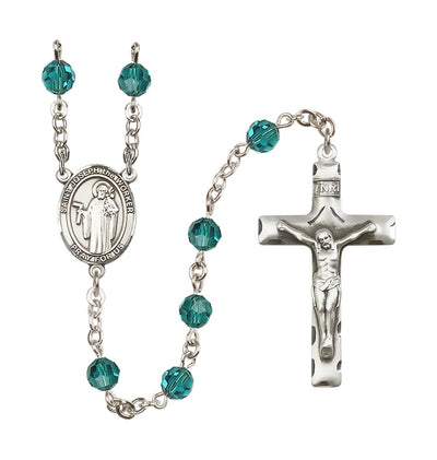 St Joseph the Worker Sterling Silver December Zircon 6mm Austrian Crystal Birthstone Rosary, Bliss Manufacturing