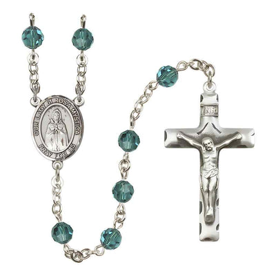 Our Lady of Rosa Mystica Rosary with Sterling Silver Traditional Crucifix and Centerpiece, Birthstone 6mm Austrian Crystal Zircon Beads for December