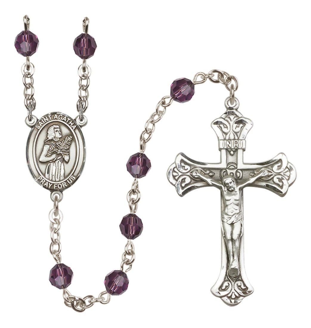 Bliss St Agnes of Rome Sterling Silver 6mm Austrian Crystal Rosary