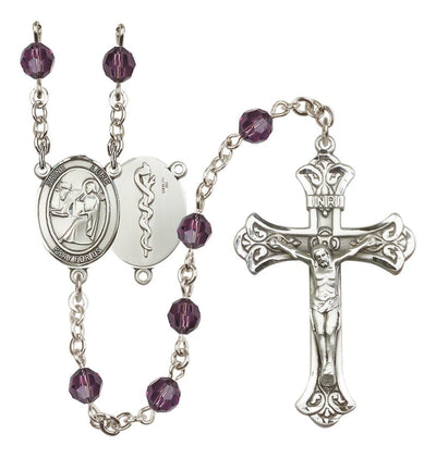 Doctor St Luke Sterling Silver Crystal Flared Crucifix Rosary in Amethyst, Bliss Manufacturing