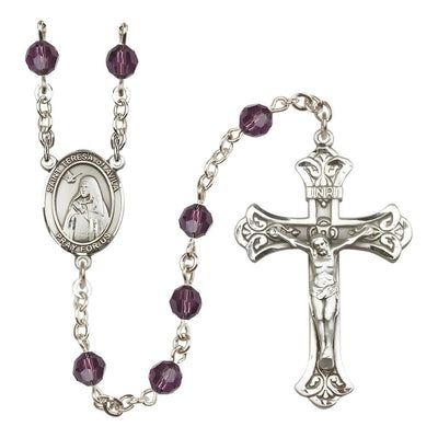 St. Teresa of Avila 6mm Amethyst Austrian Crystal Birthstone Sterling Silver Rosary, Bliss Manufacturing