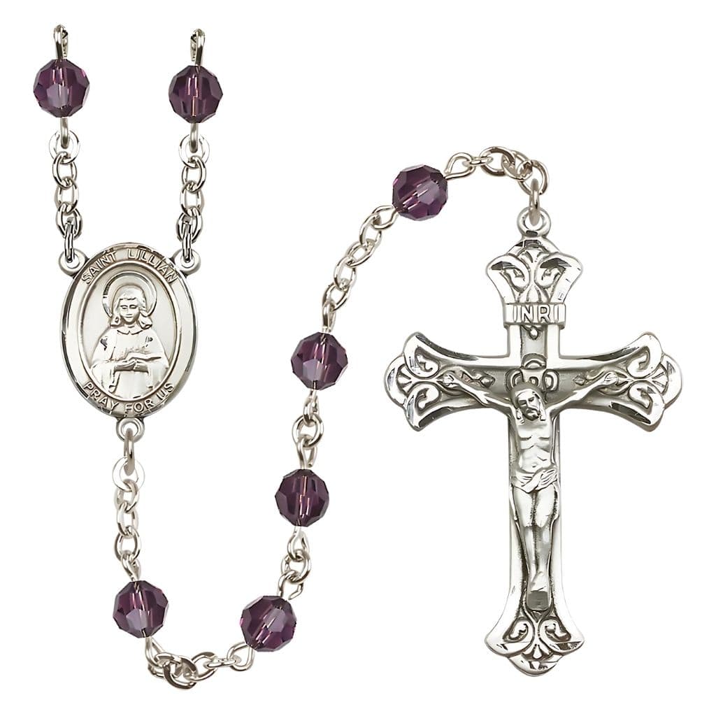Bliss Lillian Rosary with 6mm Amethyst Austrian Crystal Beads and Sterling Silver,