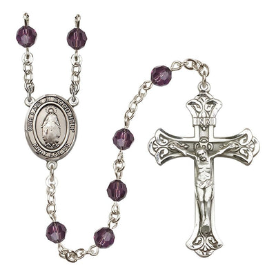 Our Lady of Good Help Sterling Silver 6mm Austrian Crystal Rosary in Amethyst, Bliss Manufacturing
