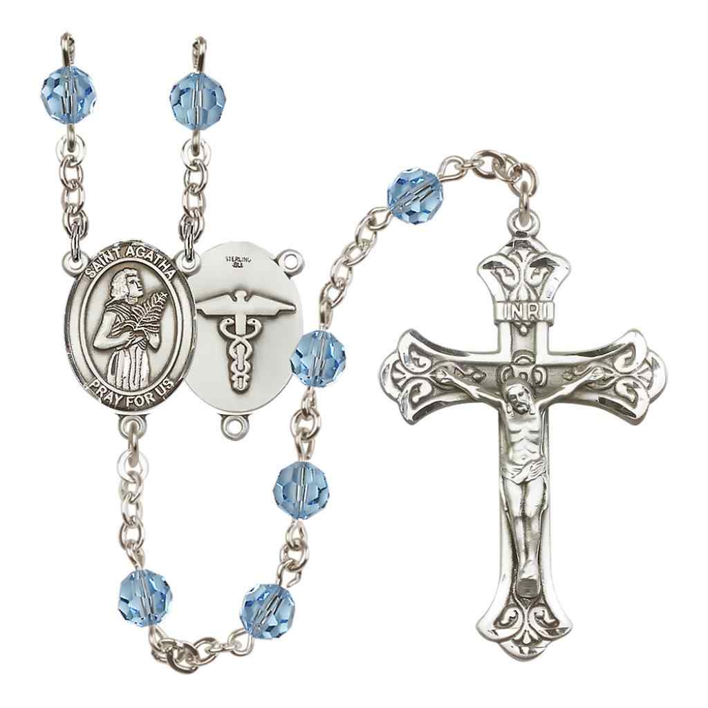 St. Agatha Nurse Sterling Silver 6mm Austrian Crystal Rosary
