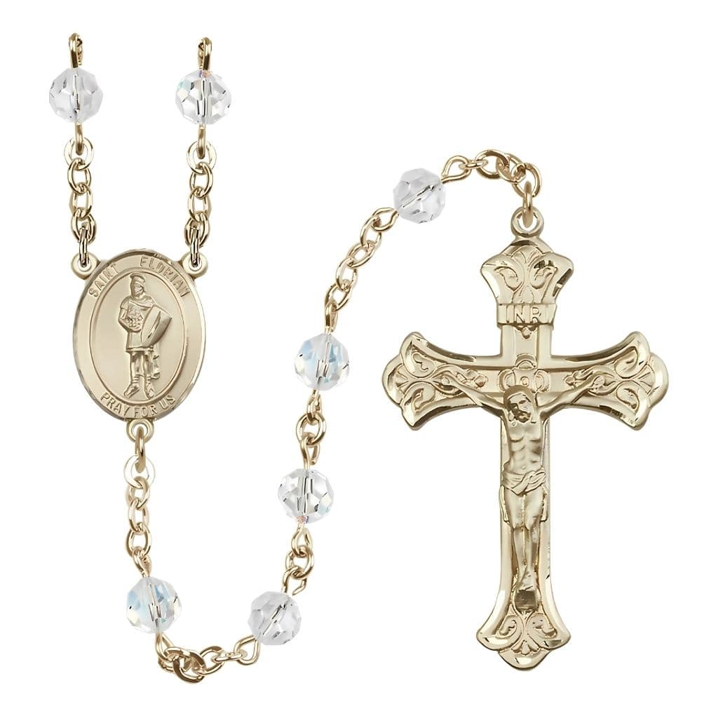 Bliss St. Florian Gold-filled Crystal Scalloped Flared Crucifix Rosary with Clear Beads
