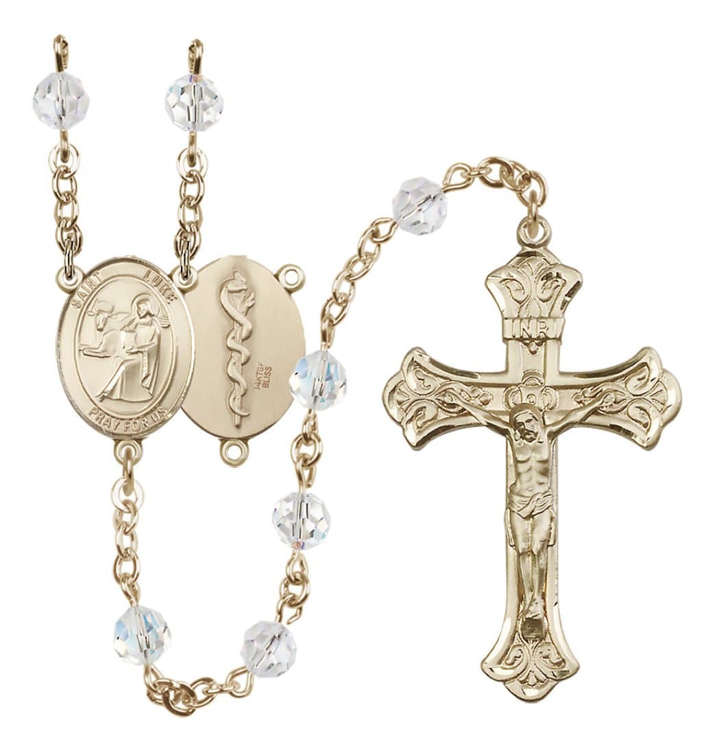 Bliss Doctor St Luke Gold-filled Crystal Flared Crucifix Rosary,