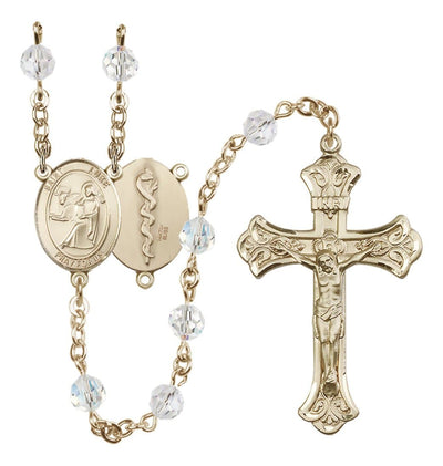 Doctor St Luke Gold-filled Crystal Flared Crucifix Rosary, Bliss Manufacturing