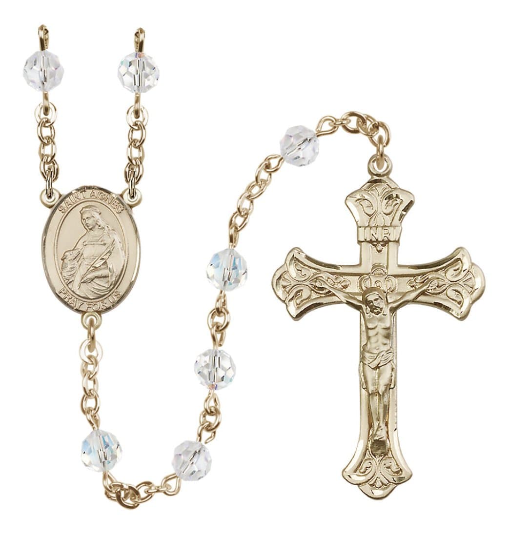 Bliss 14kt Gold 6mm Austrian Crystal Saint Agnes of Rome Rosary in Crystal,