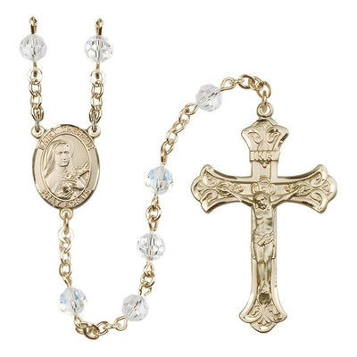 Gold-filled St. Therese of Lisieux Rosary with Birthstone 6mm Austrian Crystals in Clear, Bliss Manufacturing