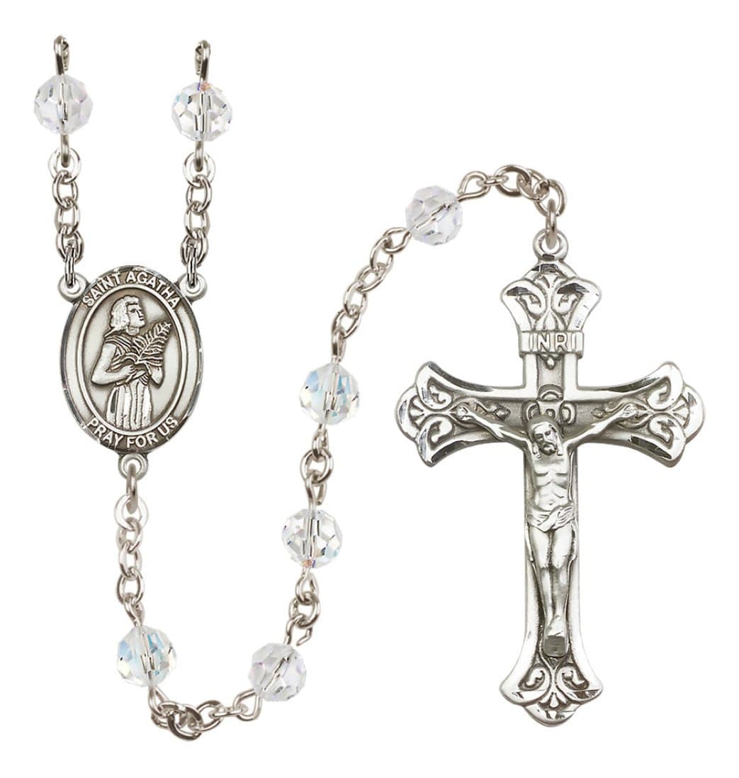  Bliss Sterling Silver 6mm Austrian Crystal Saint Agatha Rosary in Crystal,