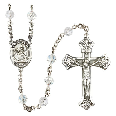 St. Catherine of Siena Engravable Rosary with Sterling Silver Crucifix and Centerpiece, Birthstone 6mm Austrian Crystal Clear Crystal Beads for April, Bliss Manufacturing